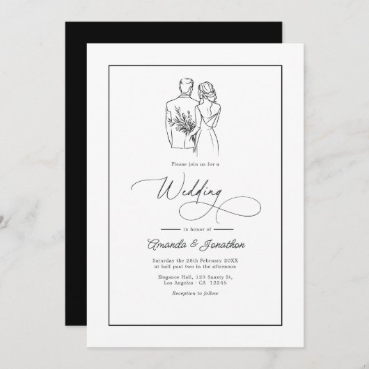 Invitation Classic Minimalist Black and White Wedding (Devant / Derrière)