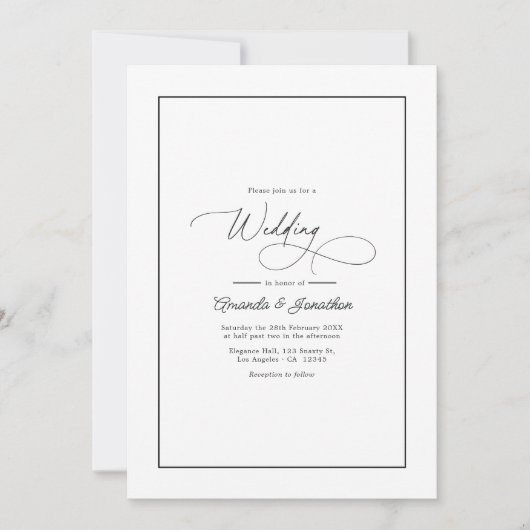 Invitation Classic Minimalist Black & White Wedding QR Code (Devant)