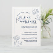 Invitation Classic Minimalist Blue Floral Wedding (Debout devant)