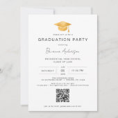 Invitation Classic Minimalist Gold QR Code Graduation Party (Devant)