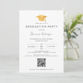 Invitation Classic Minimalist Gold QR Code Graduation Party (Debout devant)