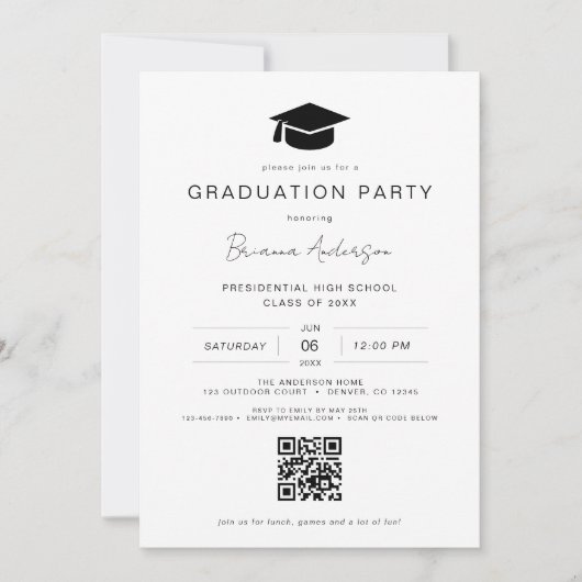 Invitation Classic Minimalist QR Code Graduation Party (Devant)