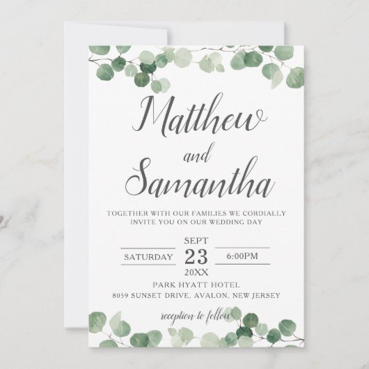 Invitation Classic minimaliste Eucalyptus Mariage de verdure (Devant)