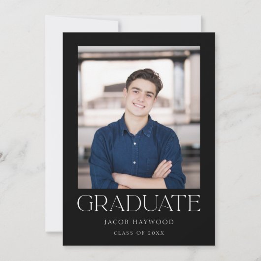 Invitation Classic Modern Black White Photo Graduation Party (Devant)