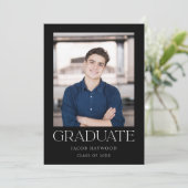 Invitation Classic Modern Black White Photo Graduation Party (Debout devant)