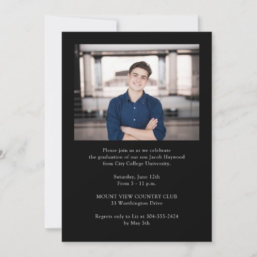 Invitation Classic Modern Black White Photo Graduation Party (Dos)