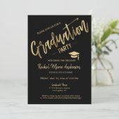 Invitation Classic Modern Minimal Black Gold Graduation Party (Debout devant)