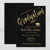 Invitation Classic Modern Minimal Black Gold Graduation Party (Devant / Derrière)