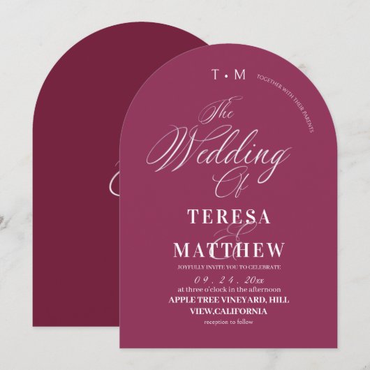 Invitation Classic Modern Minimal Pink Wedding  (Devant / Derrière)
