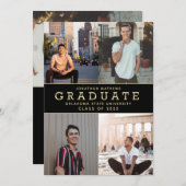 Invitation Classic moderne Black Gold Photo Graduation (Devant / Derrière)