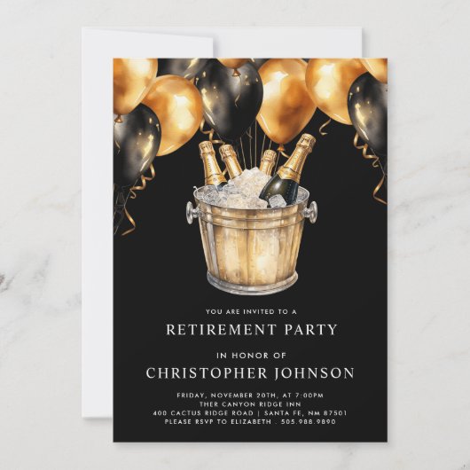 Invitation Classic Moderne Retraite Party Or Noir (Devant)