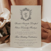 Invitation Classic Monogram Beige Formal Floral Crest Wedding