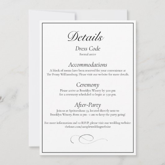 Invitation Classic Monogram Elegant Wedding Detail Card (Devant)