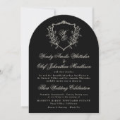 Invitation Classic Monogram Wreath Black White Arch Wedding (Devant)