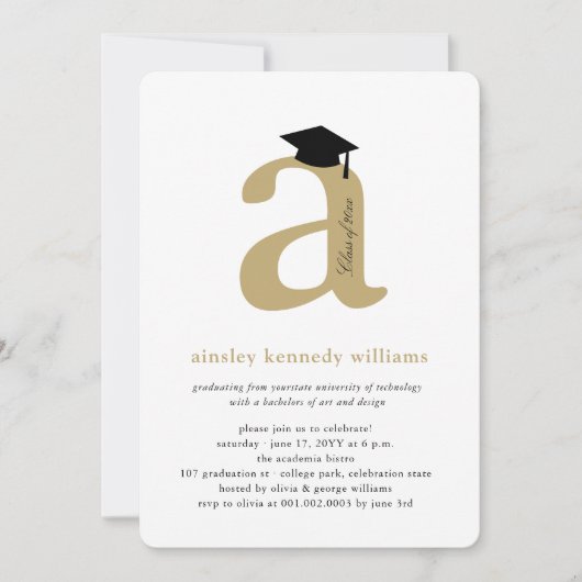 Invitation Classic Monogramme Alphabet A Photo Graduation Par (Devant)