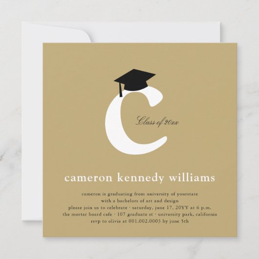 Invitation Classic Monogramme Alphabet C Photo Graduation Par (Devant)