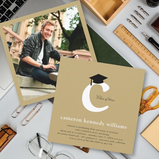 Invitation Classic Monogramme Alphabet C Photo Graduation Par