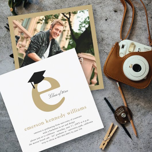 Invitation Classic Monogramme Alphabet E Photo Graduation Par
