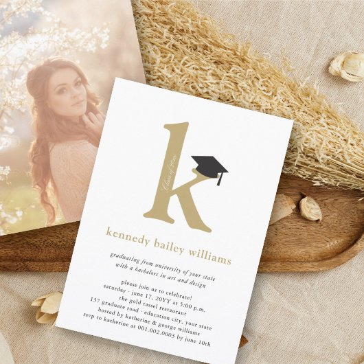 Invitation Classic Monogramme Alphabet k Photo Graduation Par