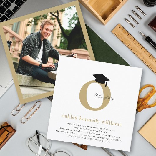 Invitation Classic Monogramme Alphabet O Photo Graduation Par