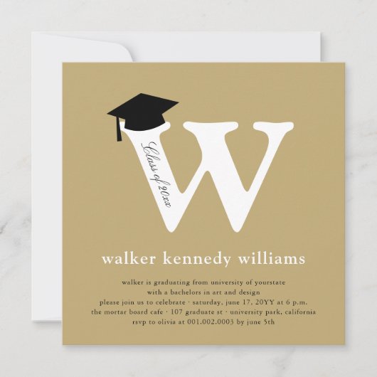 Invitation Classic Monogramme Alphabet W Photo Graduation Par (Devant)