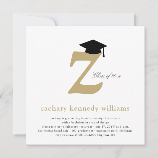 Invitation Classic Monogramme Alphabet Z Photo Graduation Par (Devant)