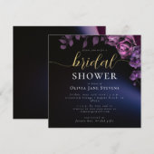 Invitation Classic Moody Black Dark Purple Rose Fête des mari (Devant / Derrière)