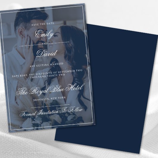 Invitation Classic Navy Blue Elegant Luxury Photo Overlay