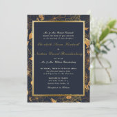Invitation Classic Navy Blue et Gold Floral Mariage Invitati (Debout devant)