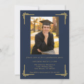 Invitation Classic Navy Blue Gold Graduation (Dos)
