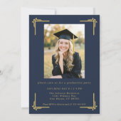 Invitation Classic Navy Blue Gold Photo Graduation (Dos)