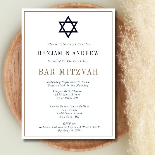 Invitation Classic Navy Blue Gold Star Bar Bat mitzvah