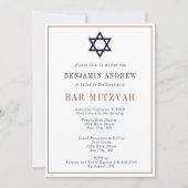 Invitation Classic Navy Blue Gold Star Bar Bat mitzvah (Devant)