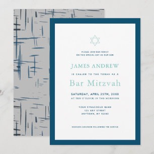 Invitation Classic Navy Blue & Grey Bar Mitzvah