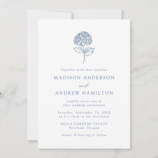 Invitation Classic Navy Blue Hydrangea Wedding (Devant)