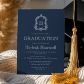Invitation Classic Navy Blue Monogram Crest Graduation Party