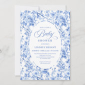Invitation Classic Navy Blue Toile Rose Baby Shower Invites (Devant)