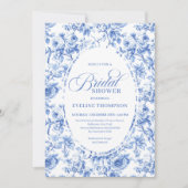Invitation Classic Navy Blue Toile Rose Bridal Shower Invite (Devant)