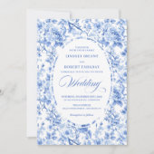 Invitation Classic Navy Blue Toile Rose Formal Wedding Invite (Devant)