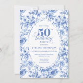 Invitation Classic Navy Blue Toile Roses 50th Birthday Invite (Devant)