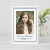 Invitation Classic Navy Double Border Frame Photo Graduation (Debout devant)