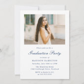 Invitation Classic Navy Double Border Frame Photo Graduation (Dos)