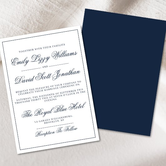 Invitation Classic Navy Élégance Script Regal