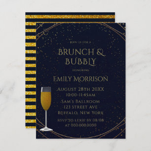 Invitation Classic Navy et Gold Brunch et Bubbly