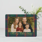 Invitation Classic Navy Tartan Plaid Photo Christmas Card (Debout devant)