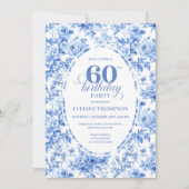 Invitation Classic Navy Toile Roses 60th Birthday Invite  (Devant)