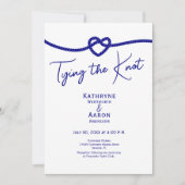 Invitation Classic Navy White Stripes Tying the Knot Wedding  (Devant)