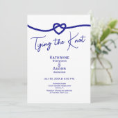 Invitation Classic Navy White Stripes Tying the Knot Wedding  (Debout devant)