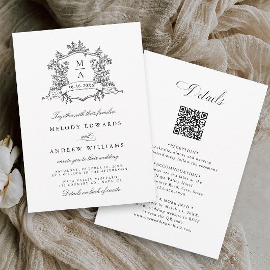 Invitation Classic noir & blanc Crest Mariage All in One