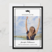 Invitation Classic noir & blanc Script Graduation Deux photos (Devant)